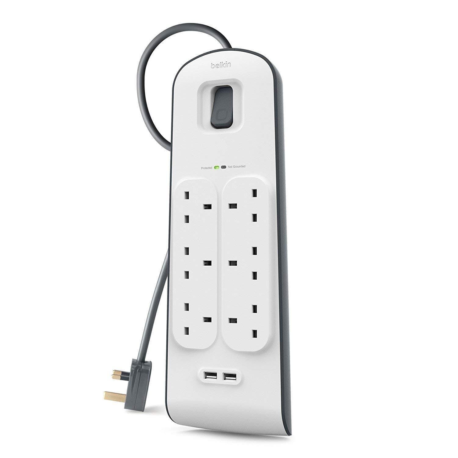 belkin 6 way surge protection strip 2m with 2 x 2 4amp usb charging