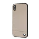 bmw genuine leather hard case with imprint logo for iphone xr taupe