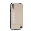 bmw genuine leather hard case with imprint logo for iphone xr taupe