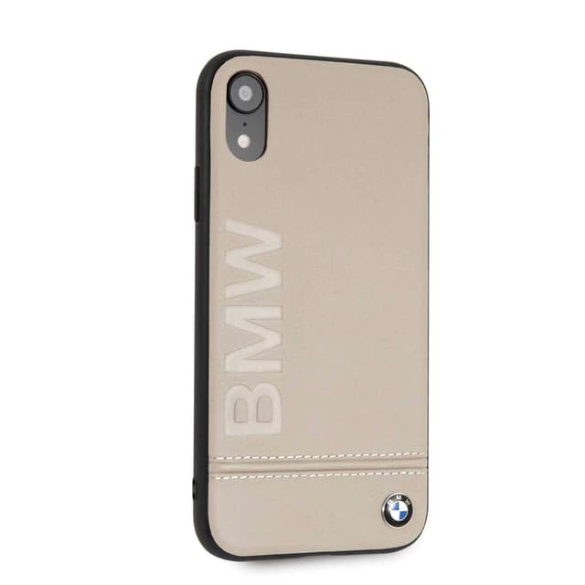 bmw genuine leather hard case with imprint logo for iphone xr taupe
