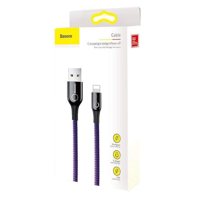 baseus c shaped light intelligent power off cable purple