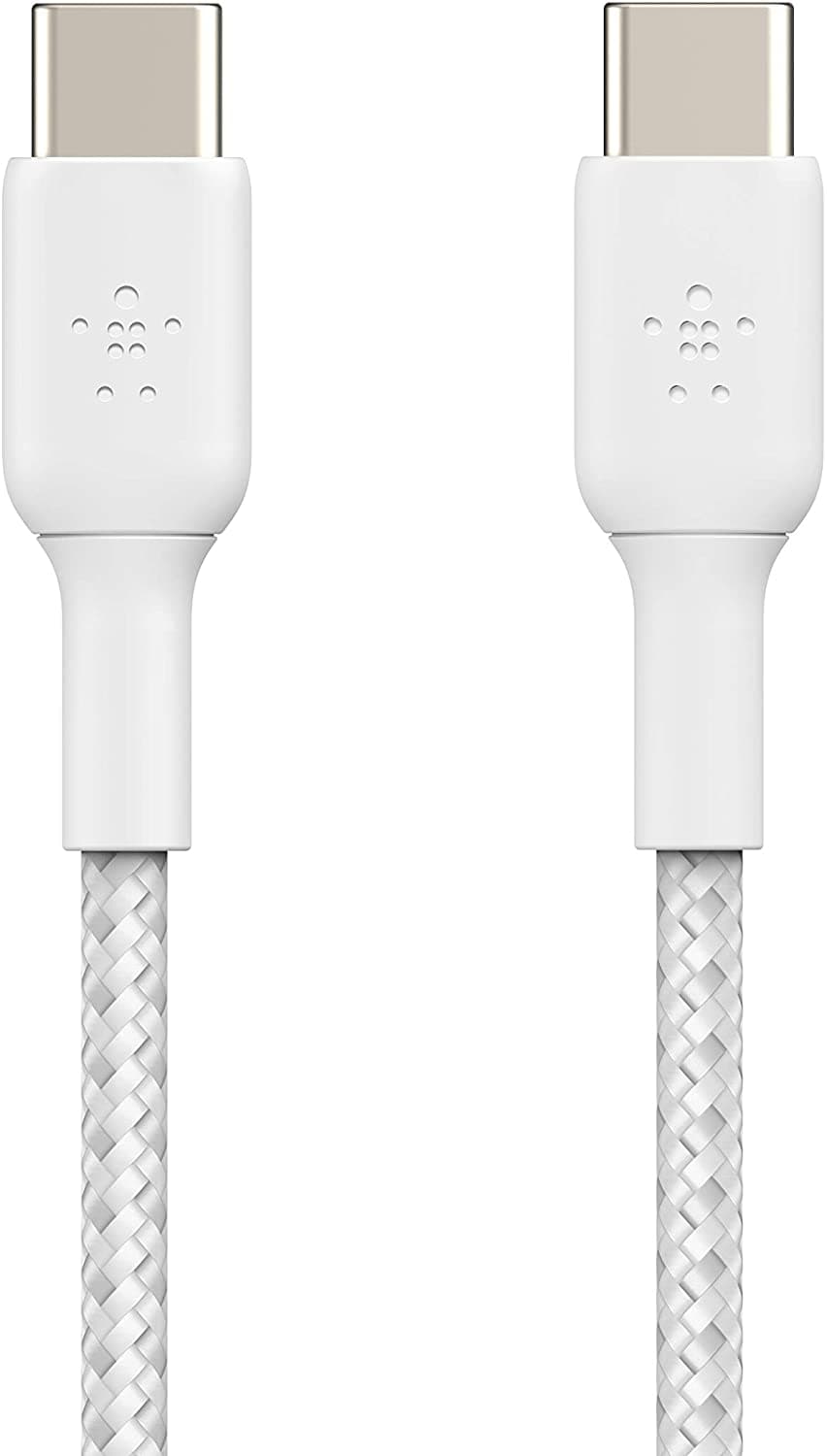 وصلة شاحن (كيبل شحن) بمنفذ USB-C إلى USB-C لون أبيض 2 متر Belkin - Boost Charge USB-C to USB-C Braided Cable