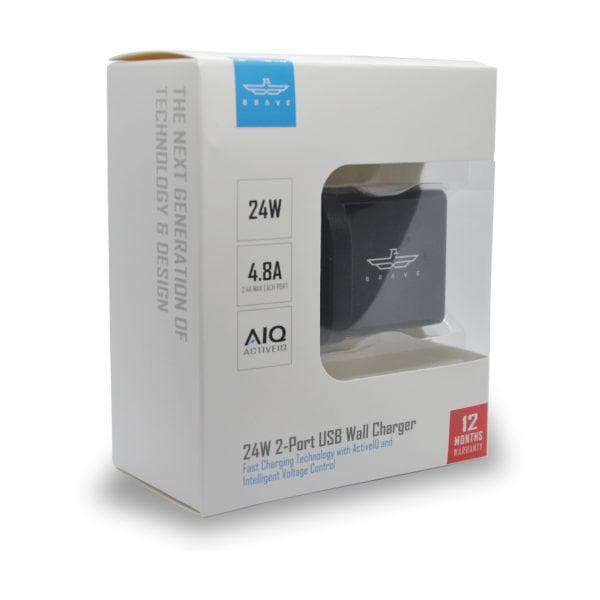 brave 2 port usb wall charger black