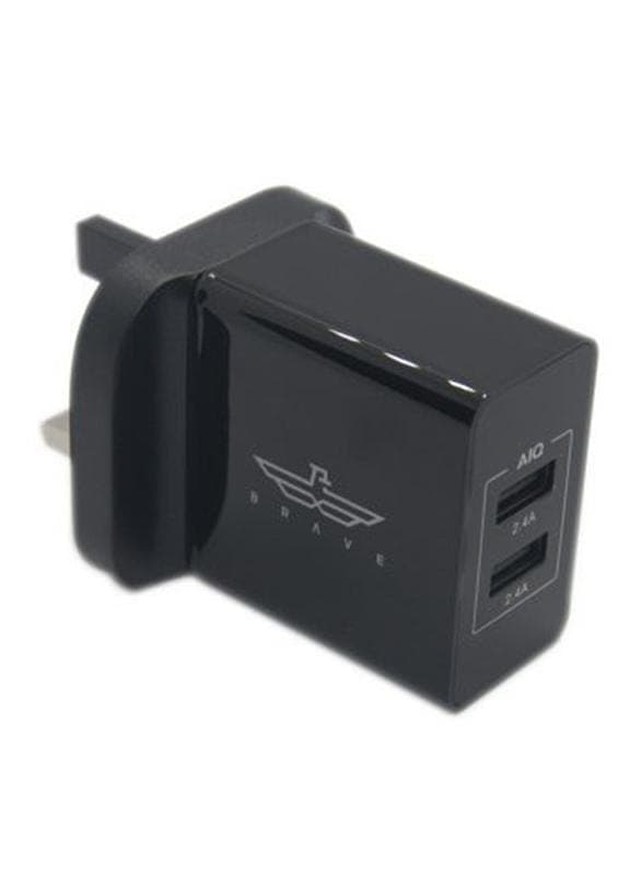 brave 2 port usb wall charger black