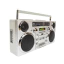 gpo retro brooklyn bluetooth boombox 80w cd cassette fm usb recording silver