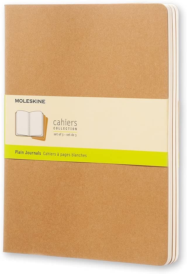 moleskine cahier journal set 3 notebooks with plain pages cardboard cover with visible cotton stiching color kraft brown extra large 19 x 25 cm 120 pages