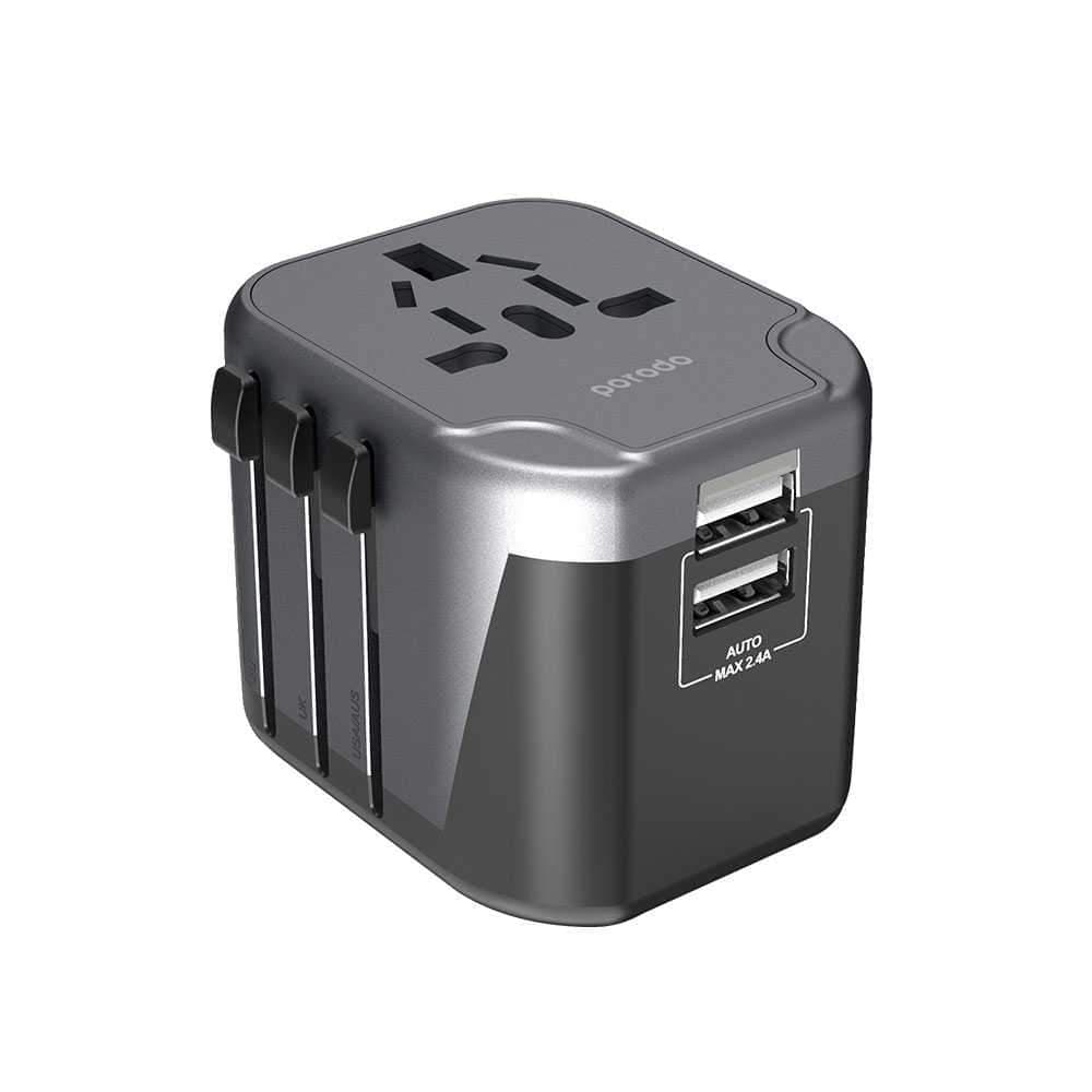 porodo dual usb port universal travel adapter 2 4a black 1