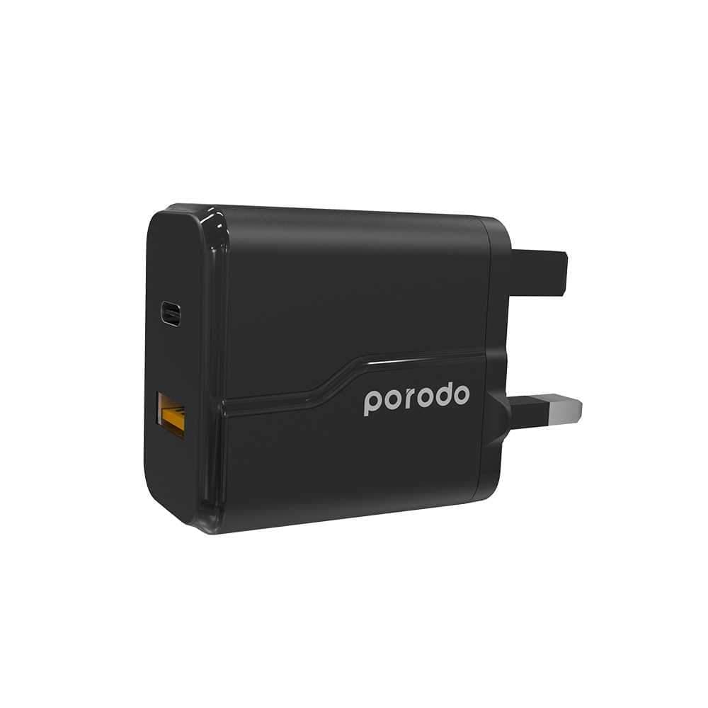 Porodo Dual Port Wall Charger Pd 20w + Qc3.0 Uk - Black