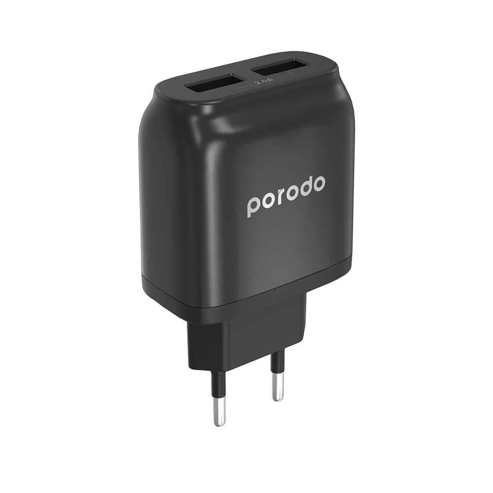 porodo dual usb wall charger 2 4a eu black