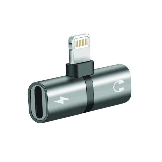 وصلة شاحن وسماعه ايفون بمنفذ لايتنينغ رمادي بروميت Promate Gray Lightning Port Audio Charging Adapter