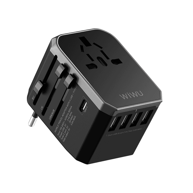 قابس السفر الذكي WIWU UA-301 TRAVEL MATE UNIVERSAL PLUG ADAPTER & TYPE-C - BLACK