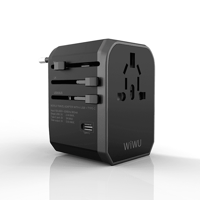 قابس السفر الذكي WIWU UA-301 TRAVEL MATE UNIVERSAL PLUG ADAPTER & TYPE-C - BLACK