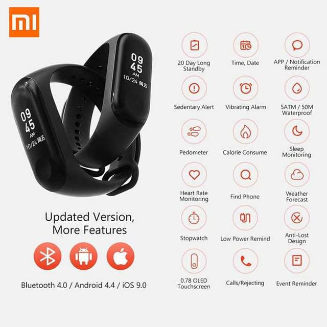 xiaomi mi fitness band 3 with hr and display chinese black
