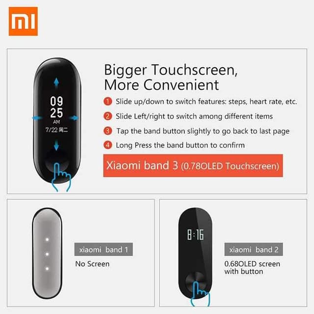 xiaomi mi fitness band 3 with hr and display chinese black