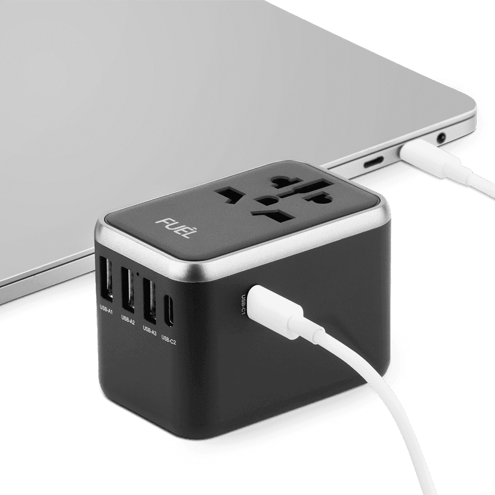 Case-Mate case mate fuel world travel adapter 60 watts apple macbook pro usb pd charger 5 usb charging ports universal for smartphones laptops tablets compact portable black