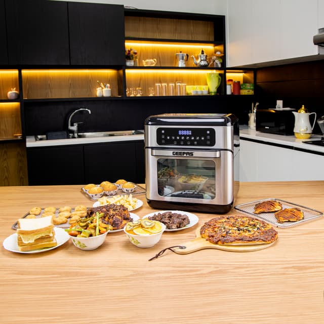 Geepas Compact Powerful 1500W 9 In 1 Air Fryer Oven with 10L Capacity & 9 Preset Functions GAF37518