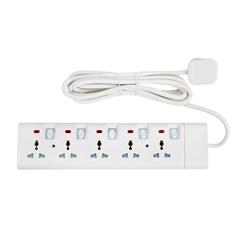 Geepas 5 Way Extension Socket 13A – 4 Power Switches with Led Indicators - Extra Long 3m Cord with Over Current Protected - Ideal for All Electronic Devices