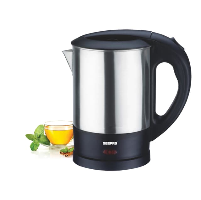 غلاية ماء كهربائية Geepas 1350W 1.0L Travel Electric Kettle - Stainless Steel Housing, Boil-Dry & Overheat Protection