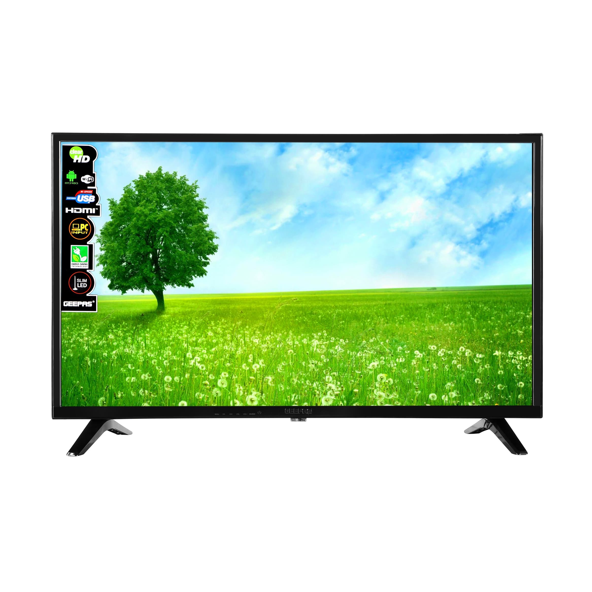 Geepas 32" Hd Smart Led Tv Portable Size Slim Led, 3.5mm, 1 Hdmi & 2 Hi-High Usb Ports Wi-Fi, Android With Card Slot Ideal For Home, Office, Hospital, Shops 1 Years Warranty