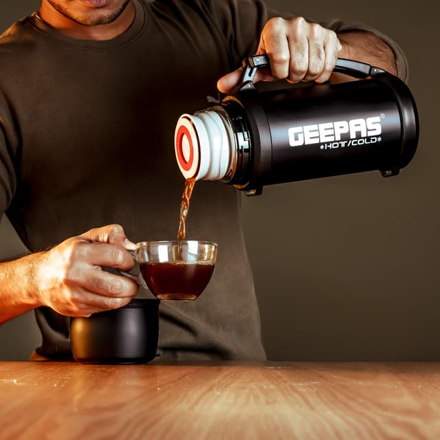 Geepas GSVB4111 Vacuum Flask, 1.5L - Stainless Steel Vacuum Bottle Keep Hot & Cold Antibacterial topper & Cup - Perfect for Outdoor Sports, Fitness, Camping, Hiking, Office, School - 2 Year Warranty