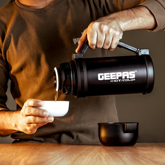 Geepas GSVB4110 Vacuum Flask, 1.2L - Stainless Steel Vacuum Bottle Keep Hot & Cold Antibacterial Topper 7 Cup - Perfect for Outdoor Sports, Fitness, Camping, Hiking, Office, School - 2 Years Warranty