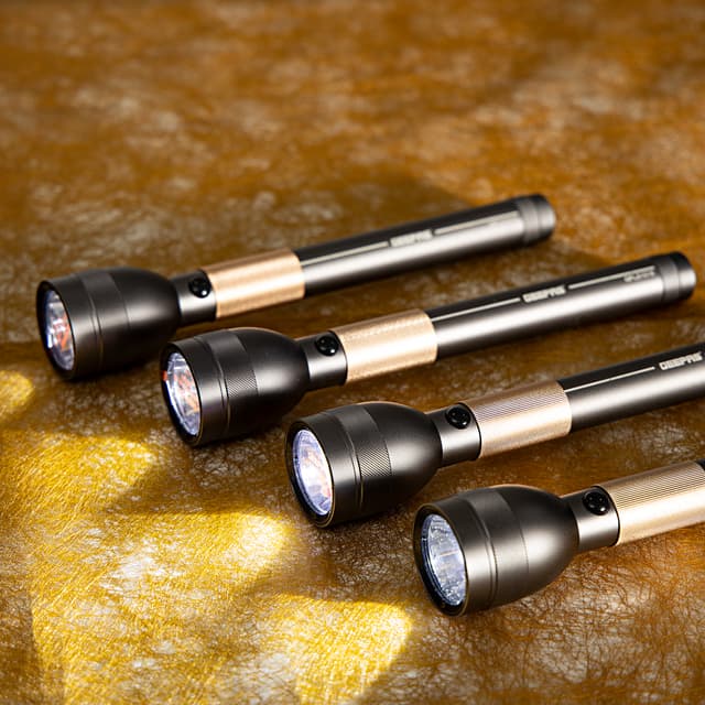 Geepas 4 In 1 Rechargeable Waterproof LED Flashlight - 330 Lumens Super bright Light with 2 Hours Continuous Working- Ideal for Campinf, Trekking, Patrolling & More