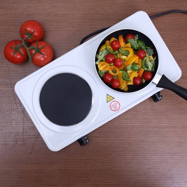 Geepas GHP32014 2000W Dual Hot Plate - Cast Iron Heating Plate 155mm - Portable Electric Hob with Temperature Control for Home, Camping & Caravan Cooking