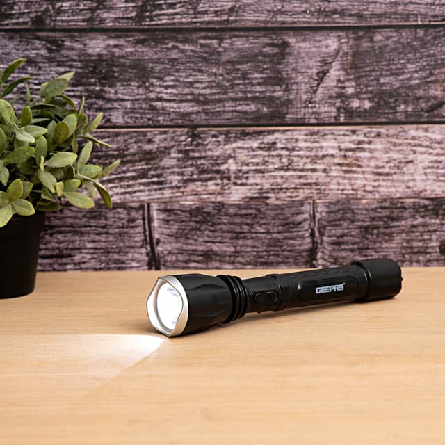 Geepas Rechargeable LED Flashlight -Hyper Bright 1W Hi-Power LED Torch Light -Built-in 400mAh Lead Acid Battery -Powerful Torch for Outdoor Activities