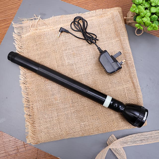 Geepas Rechargeable LED Flashlight 363mm - Portable Torch - Charge Multiple Times, 6 Hours Working with 1900 mAh Battery - Ideal for Walk, Camps, Trekking & More