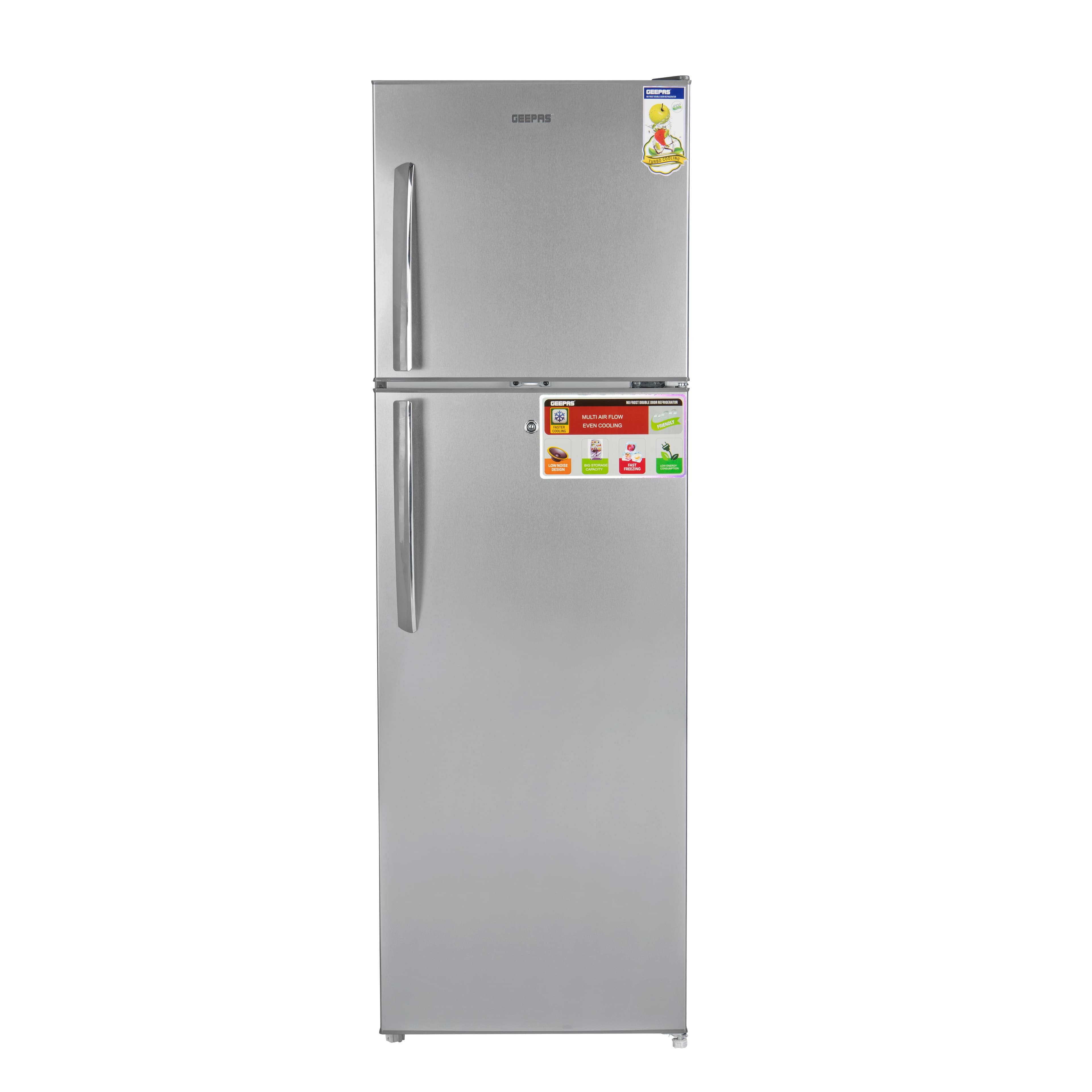 Geepas 320L Double Door Refrigerator - Free Standing Durable Double Door Refrigerator, Recessed Handle, Quick Cooling, Low Noise, Low Energy Consumption, Defrost Refrigerator - 2 Years Warranty
