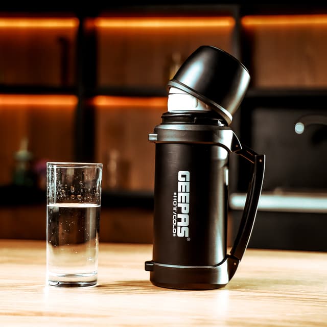Geepas GSVB4110 Vacuum Flask, 1.2L - Stainless Steel Vacuum Bottle Keep Hot & Cold Antibacterial Topper 7 Cup - Perfect for Outdoor Sports, Fitness, Camping, Hiking, Office, School - 2 Years Warranty