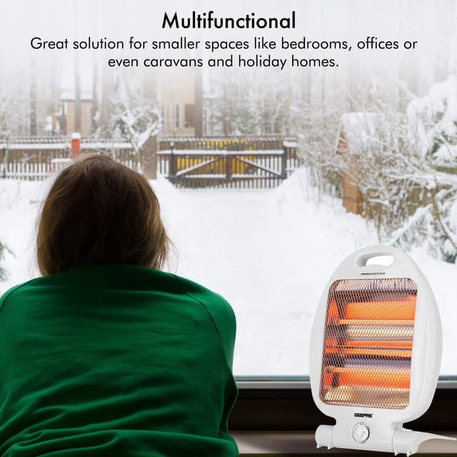 Geepas GQH9105 Quartz Heater - Electric Heater with 2 Heat Settings 600W/800W, Ideal for Home, Office, Caravans, Hotels & Garages - 2 Year Warranty