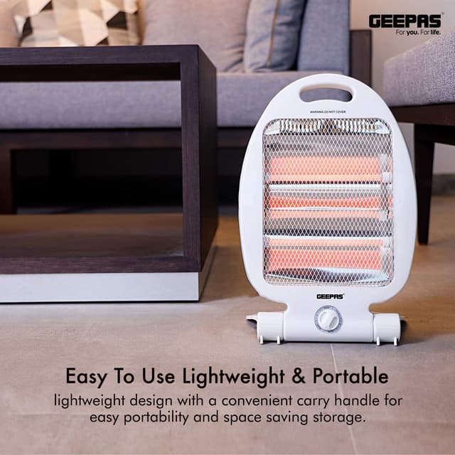Geepas GQH9105 Quartz Heater - Electric Heater with 2 Heat Settings 600W/800W, Ideal for Home, Office, Caravans, Hotels & Garages - 2 Year Warranty