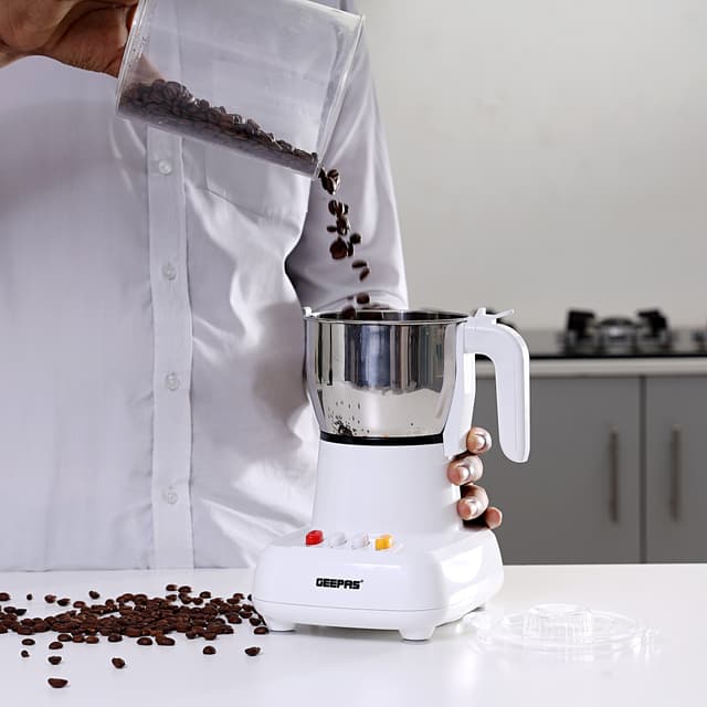 طاحونة قهوة كهربائية 600 واط 300 مل ستانلس ستيل جيباس Geepas Stainless Steel 300Ml 600W Electric Coffee Grinder