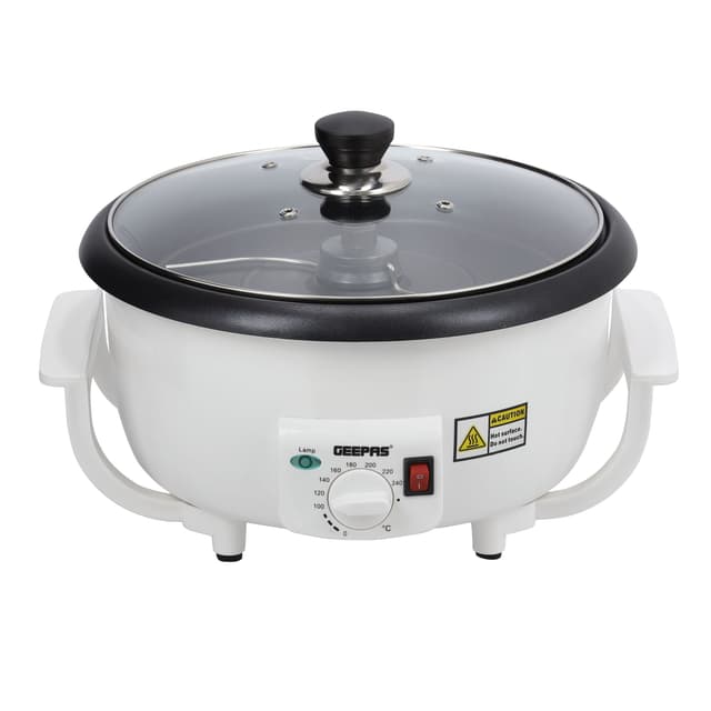 Geepas Coffee Roaster, Roasts 750gms Of Coffee at A Time, GCR63038 - Temperature Control - Toughened Glass Lid - 800w Power - Easy Handling Design, Control Switch for Easy Operating, Automatic Coffee Roaster