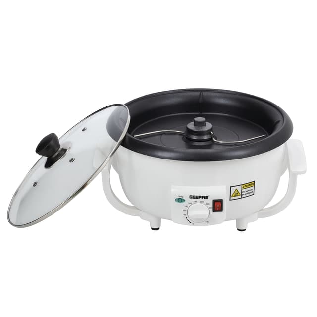 Geepas Coffee Roaster, Roasts 750gms Of Coffee at A Time, GCR63038 - Temperature Control - Toughened Glass Lid - 800w Power - Easy Handling Design, Control Switch for Easy Operating, Automatic Coffee Roaster