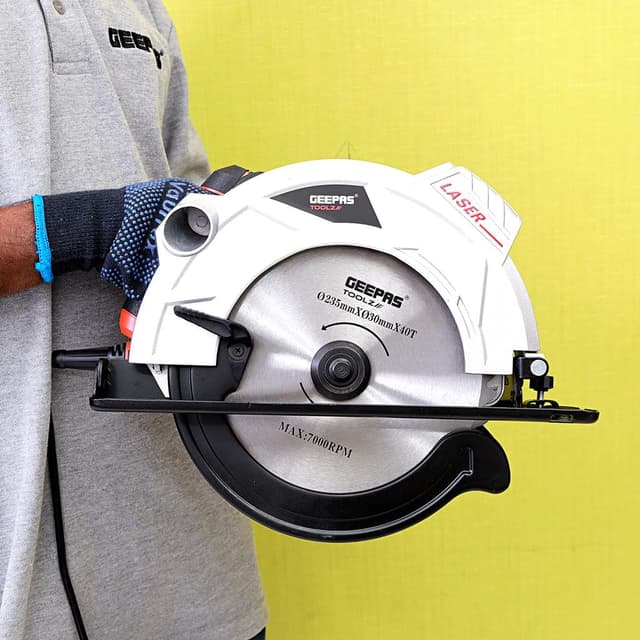 Geepas GCS2000 2000W 235mm - Multi-Purpose Circular Saw, Bevel Angle Joint Cuts - 85mm Cutting Depth, Depth & Angle Adjustment - Ideal for Wood, Mild Steel & Plastic