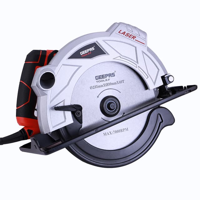 Geepas GCS2000 2000W 235mm - Multi-Purpose Circular Saw, Bevel Angle Joint Cuts - 85mm Cutting Depth, Depth & Angle Adjustment - Ideal for Wood, Mild Steel & Plastic