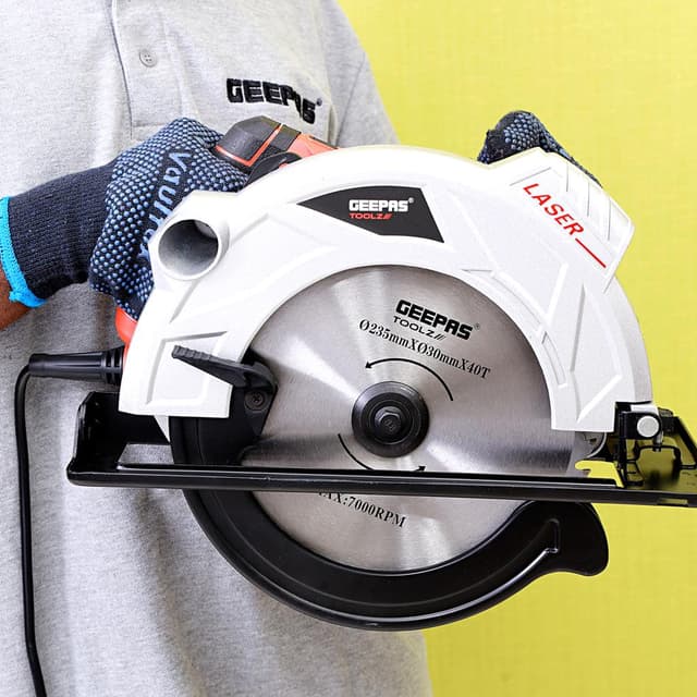 Geepas GCS2000 2000W 235mm - Multi-Purpose Circular Saw, Bevel Angle Joint Cuts - 85mm Cutting Depth, Depth & Angle Adjustment - Ideal for Wood, Mild Steel & Plastic