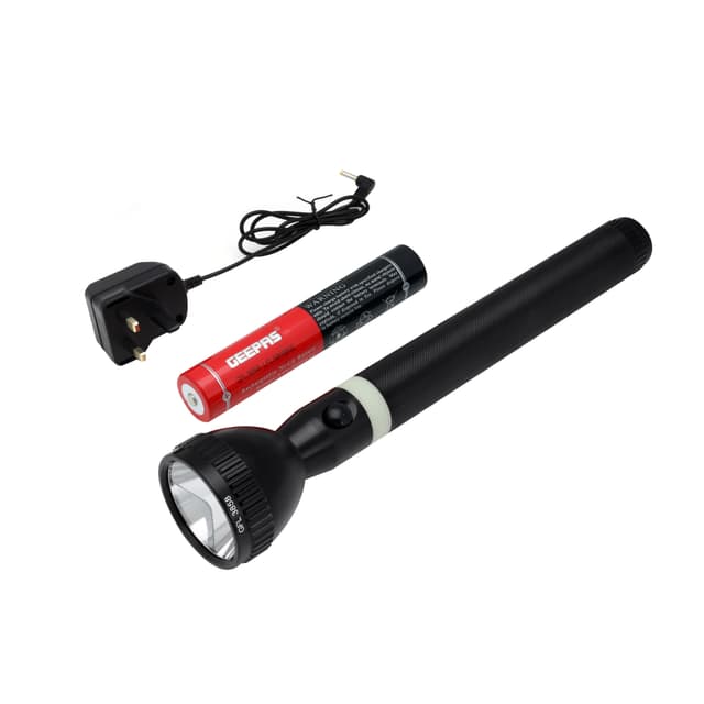 Geepas Rechargeable LED Flashlight 357MM - Portable Torch - Charge 1500 Times, 6 Hours Continuous Working with 330mAh Rechareable Battery