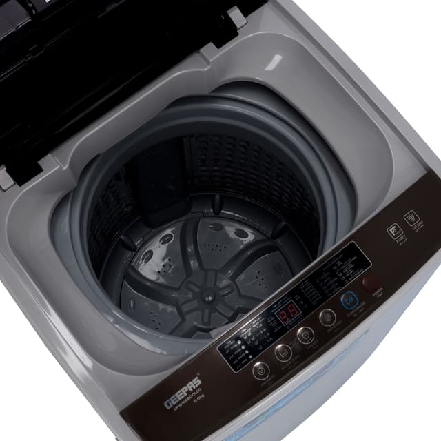 Geepas Fully Automatic Top Loaded Washing Machine 6kg - Auto-Imbalance, Gentle Fabric Care, Turbo Wash, Anti Vibration & Noise, Child Lock, Stainless Steel Drum