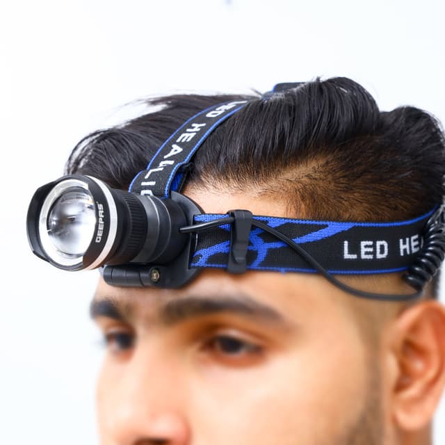 Geepas Rechargeable Led Head Lamp - 1500 Mah Battery with 4-6 hours Working - 3 Modes Bicycle Camping Head Torch Light led Head Lamp & Emergency Lights