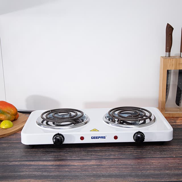طباخ كهربائي Geepas Electric Double Hot Plate - 2000W Dual Hot Plate for Flexible Precise Table Top Cooking Spiral Heating Plates