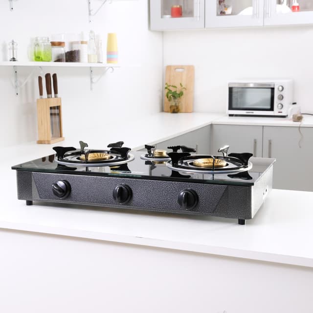 Geepas GK4281 3-Burner Gas Hob Attractive Design - Tempered Glass Worktop Automatic Ignition, 3 Heating Zones - Portable Cooktop - Ideal for Home, Office and More - 2 Years Warranty