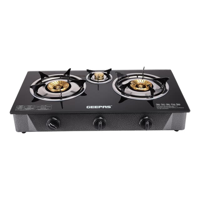 Geepas GK4281 3-Burner Gas Hob Attractive Design - Tempered Glass Worktop Automatic Ignition, 3 Heating Zones - Portable Cooktop - Ideal for Home, Office and More - 2 Years Warranty