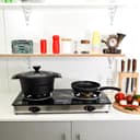 Geepas GK6879 2-Burner Gas Hob 70 mm & 90 mm - Tempered Glass Worktop - Automatic Ignition, 2 Heating Zones 4.5Kw- Stainless Steel Frame - 2 Years Warranty