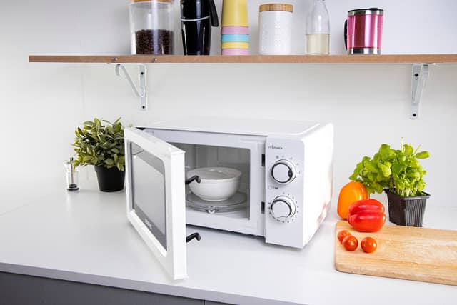 Geepas 20L Microwave Oven 1100W Solo Microwave Oven with 5 Power Levels - Reheating, Defrost & 30 Minute Timer Function - 2 Rotary Dials - Oven for Standard Size of Dinner Plate - 2 Year Warranty