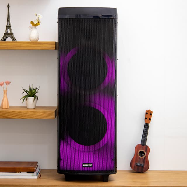 Geepas Hi-Fi Speaker With Uhf Mic & Remote | Usb Bt Gms11153 Tf Fm And Tws Functions Includes Aux/Guitar Input 2*12" Dj