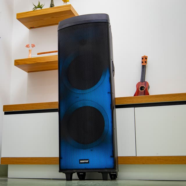 Geepas Hi-Fi Speaker With Uhf Mic & Remote | Usb Bt Gms11153 Tf Fm And Tws Functions Includes Aux/Guitar Input 2*12" Dj