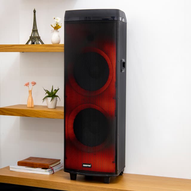 Geepas Hi-Fi Speaker With Uhf Mic & Remote | Usb Bt Gms11153 Tf Fm And Tws Functions Includes Aux/Guitar Input 2*12" Dj